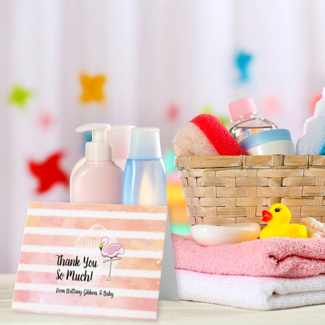 Cartão De Agradecimento Flamingo Baby Shower Thank You (Criador carregado)