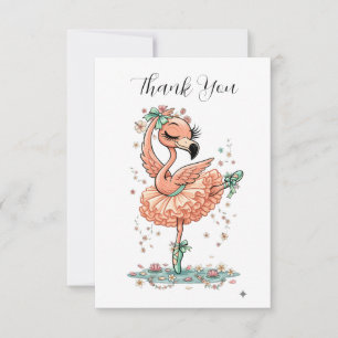 Cartão De Agradecimento Flamingo Bailarina Graciosa em Flor