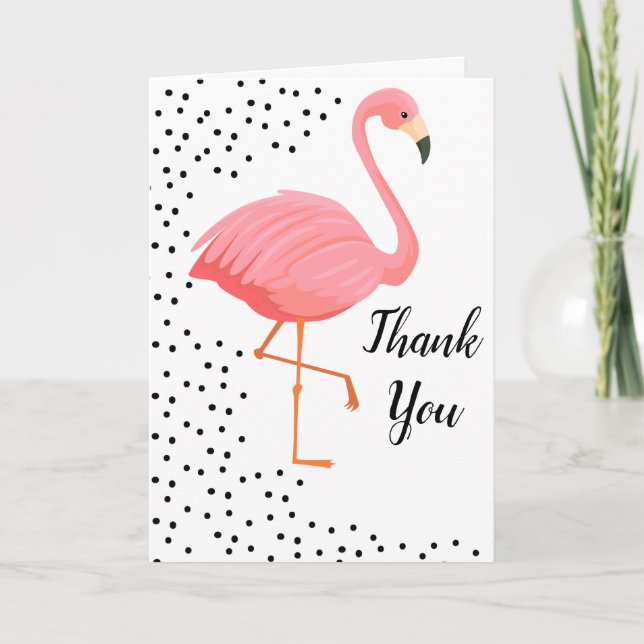 Cartão De Agradecimento Flamingo Black Dots Thank You Card (Frente)