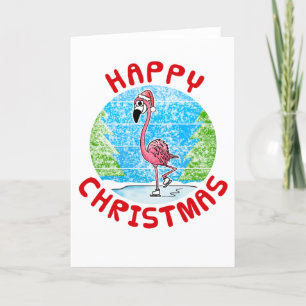 Cartão De Agradecimento Flamingo Christmas Card Willife Ice Skater Engraça