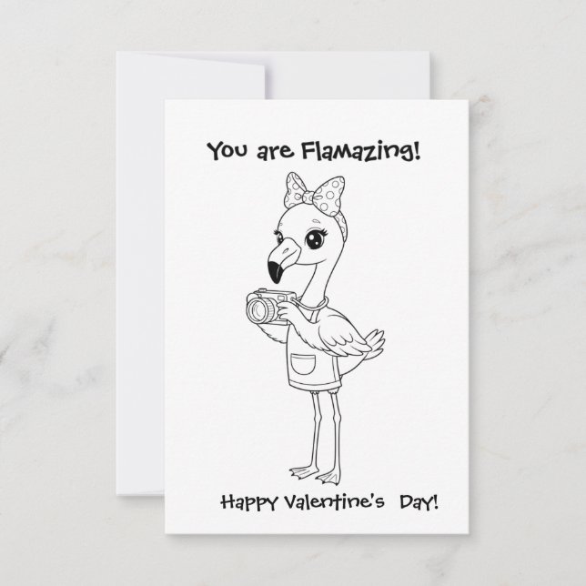 Cartão De Agradecimento flamingo Coloring  card Classroom Valentine  (Frente)