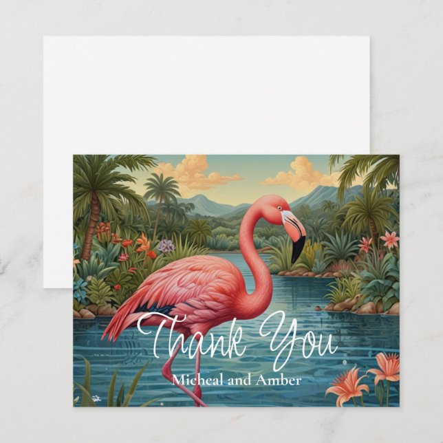 Cartão De Agradecimento flamingo cor-de-rosa (Frente/Verso)