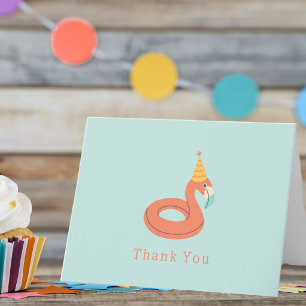 Cartão De Agradecimento flamingo de verão boia crianças festa de aniversár