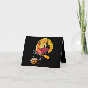Cartão De Agradecimento Flamingo   Flamingo Riding Broom Pumpkin Halloween