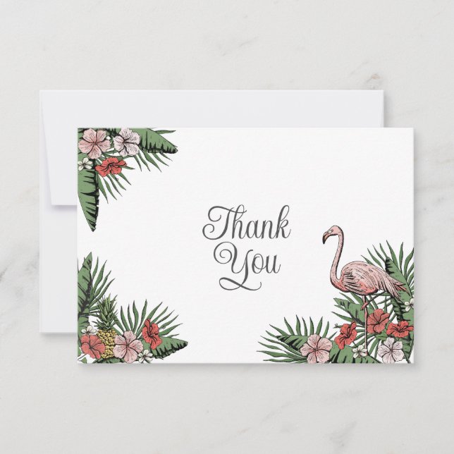 Cartão De Agradecimento Flamingo Havaiano & Hibisco Obrigado (Frente)