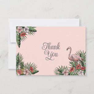 Cartão De Agradecimento Flamingo Havaiano & Hibisco Rosa Beijo Obrigado
