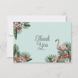 Cartão De Agradecimento Flamingo Havaiano & Hibisco Turquesa Obrigado