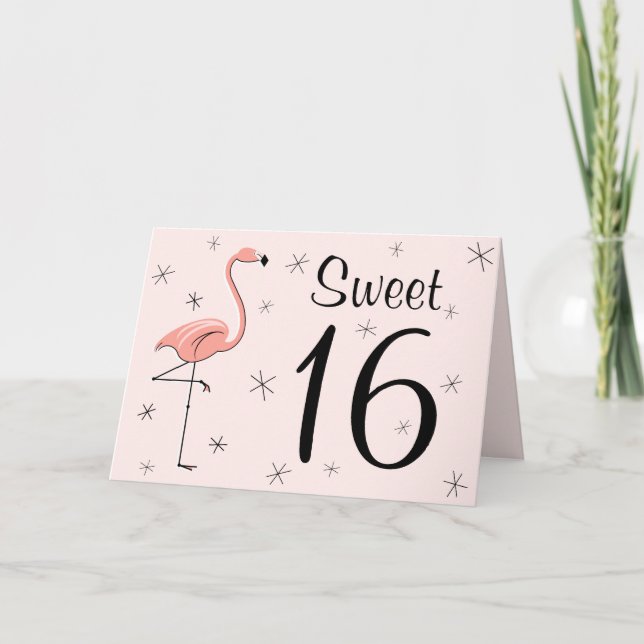 Cartão De Agradecimento Flamingo Pink Sweet 16 Happy Birthday (Frente)