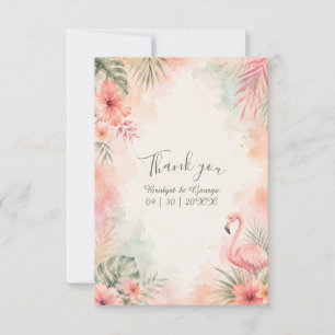 Cartão De Agradecimento Flamingo Rosa Casamento Tropical Floral Vintage
