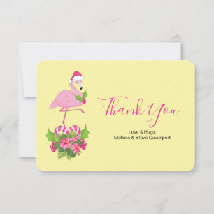Cartão De Agradecimento Flamingo Rosa em Chapéu de Papai Noel Natal Capric