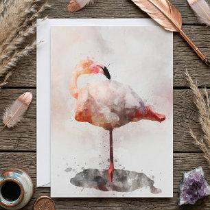 Cartão De Agradecimento Flamingo Rosa em Pé em Impressão de Arte em Aquare