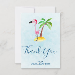 Cartão De Agradecimento Flamingo rosa no Papai Noel Obrigado