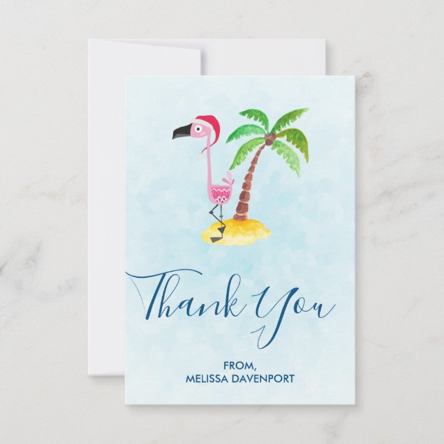 Cartão De Agradecimento Flamingo rosa no Papai Noel Obrigado (Frente)