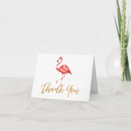 Cartão De Agradecimento Flamingo Rosa Tropical Watercolor Dourada