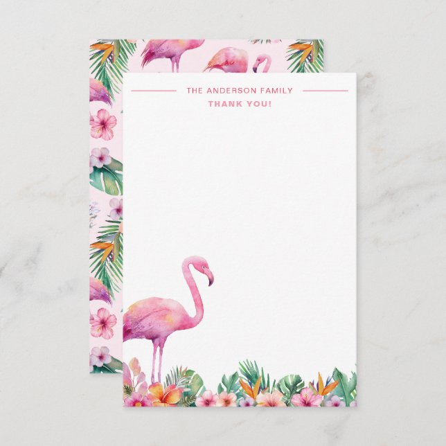 Cartão De Agradecimento Flamingo Tropical Obrigado Flamingo Placa (Frente/Verso)