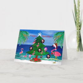 Cartão De Agradecimento Flamingos de Natal cortam uma árvore Saudação de N