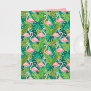 Cartão De Agradecimento Flamingos Rosa Tropical Folhagem da Selva