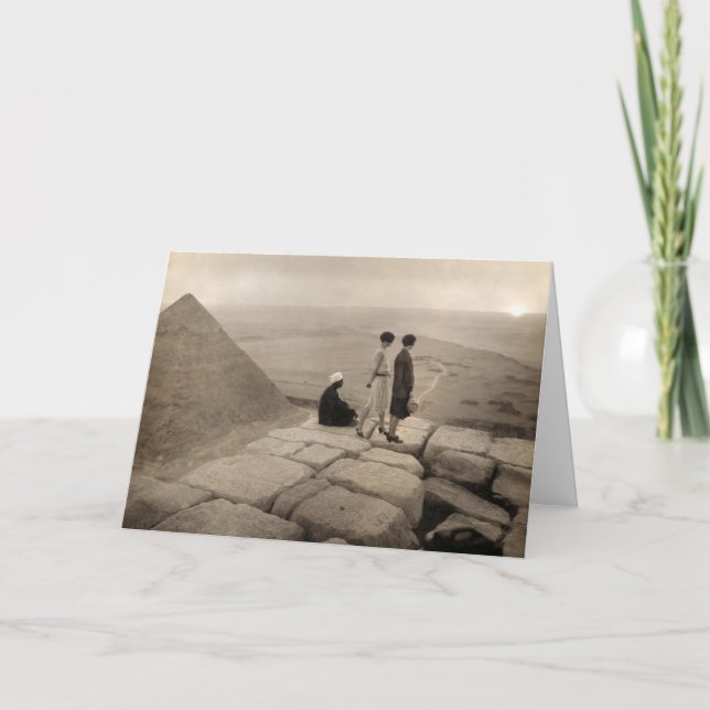 Cartão De Agradecimento Flapper Girls Sunrise na Pirâmide Khufu, Egito 192 (Frente)