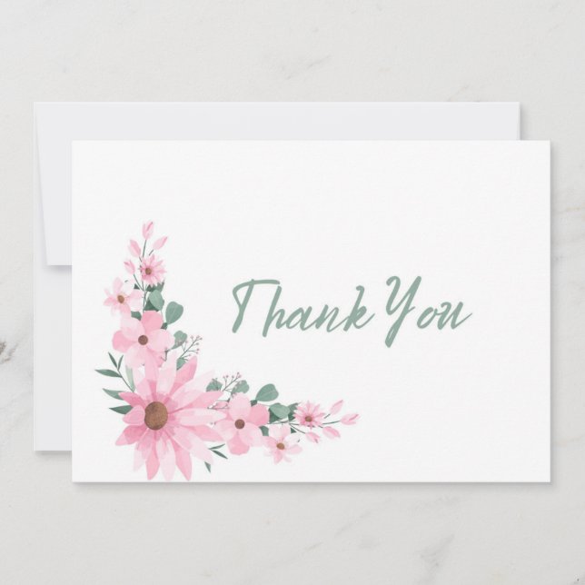 Cartão De Agradecimento Flat Bridal Shower Thank You Card Pink Flowers (Frente)