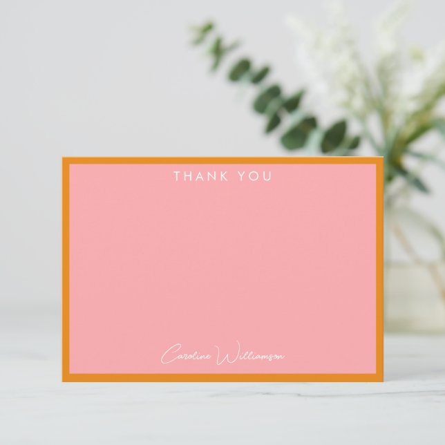 Cartão De Agradecimento Flat de Chá Personalizado Cor-de-Rosa Cor-de-Rosa  (Em pé/Frente)