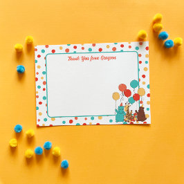 Cartão De Agradecimento Flat Personalizado com Pontos e Animais de Festa