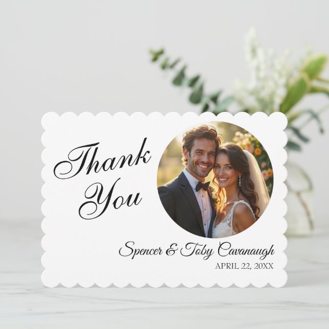 Cartão De Agradecimento Flat Wedding Thank You Card | Custom with Photo (Em pé/Frente)