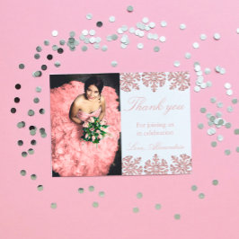 Cartão De Agradecimento Flauta Rosa Dourada Floco de Neve Inverno Doze Ano