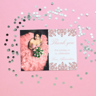 Cartão De Agradecimento Flauta Rosa Dourada Floco de Neve Inverno Doze Ano