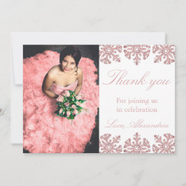 Cartão De Agradecimento Flauta Rosa Dourada Floco de Neve Inverno Doze Ano