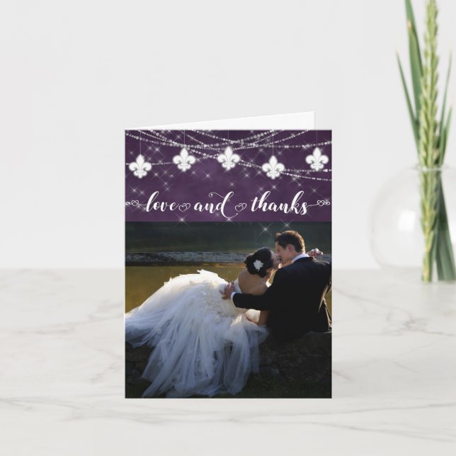 Cartão De Agradecimento Fleur de Lis EggPlant Lights | Plum Photo Love e (Frente)