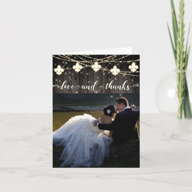 Cartão De Agradecimento Fleur de Lis Rustic Lights | Photo Love e (Frente)