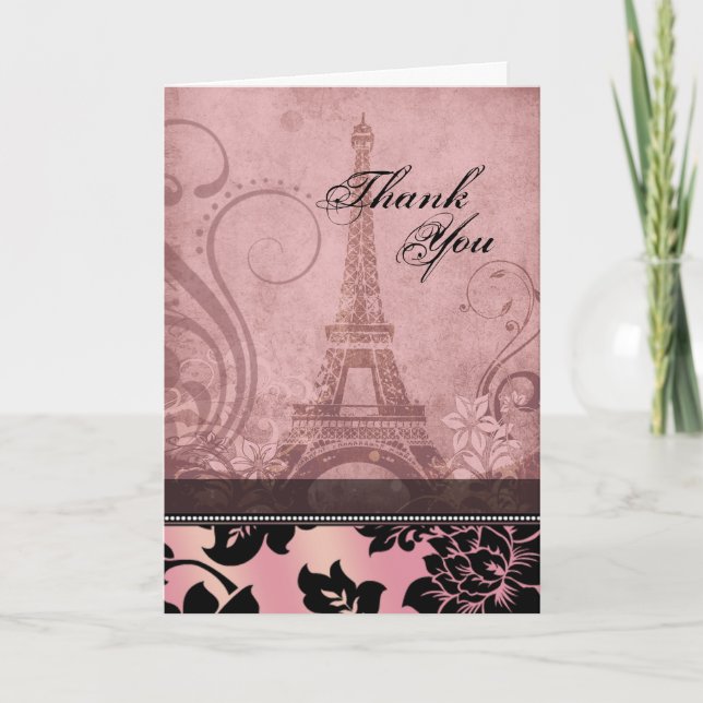 Cartão De Agradecimento Fleur de Paris Eiffel Tower | pink Thank You (Frente)