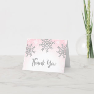 Cartão De Agradecimento Floco de neve de inverno de prata rosa