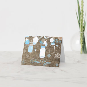 Cartão De Agradecimento Floco de neve de inverno Mason Jar Blue Burlap