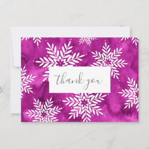 Cartão De Agradecimento Flocos de Neve Abstratos Magenta em Aquarela