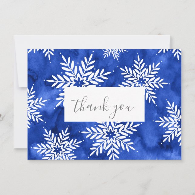 Cartão De Agradecimento Flocos de Neve Indigo Abstrato Watercolor (Frente)