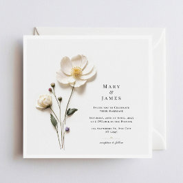 Cartão De Agradecimento Flor Branca Elegante I Casamento Minimalista Quadr