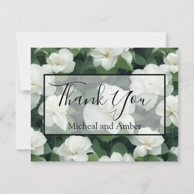 Cartão De Agradecimento Flor branco botânico verde-elegante (Frente)