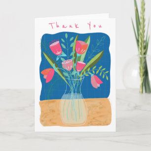 Cartão De Agradecimento Flor Cor-de-Rosa/Azul