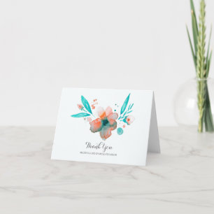 Cartão De Agradecimento flor de aguamarinho aquarela casamento obrigado