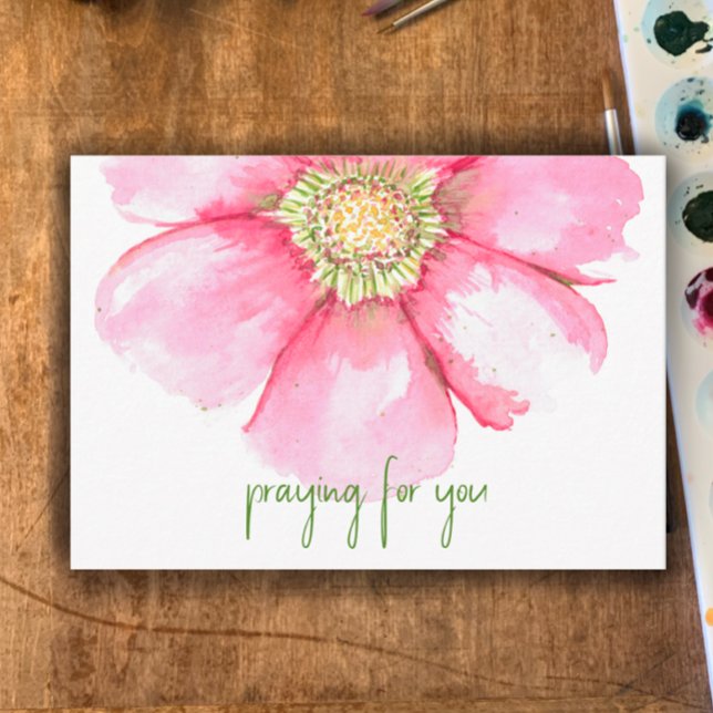 Cartão De Agradecimento Flor De Aquarela Pintada À Mão | Rezando Por Você (“Praying for you” custom text card. Original hand painted blush floral watercolor encouraging card.
)