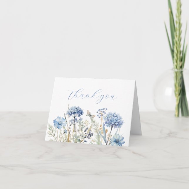 Cartão De Agradecimento Flor de Campo Azul Claro em Aquarela (Frente)