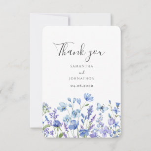 Cartão De Agradecimento Flor de Campo Azul Floral Aquarela Casamento