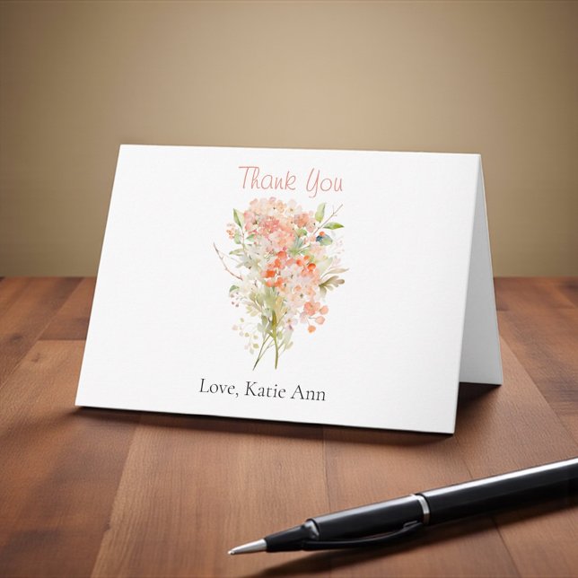 Cartão De Agradecimento Flor de Campo Rosa em Aquarela Floral  (A thank you card with pink florals for wedding or bridal shower thank you notes.)