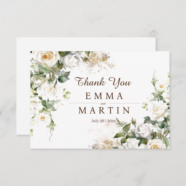 Cartão De Agradecimento Flor de Casamento de Rosas Brancas (Frente/Verso)