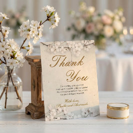 Cartão De Agradecimento Flor de Cerejeira Branca e Casamento com Letra Dou