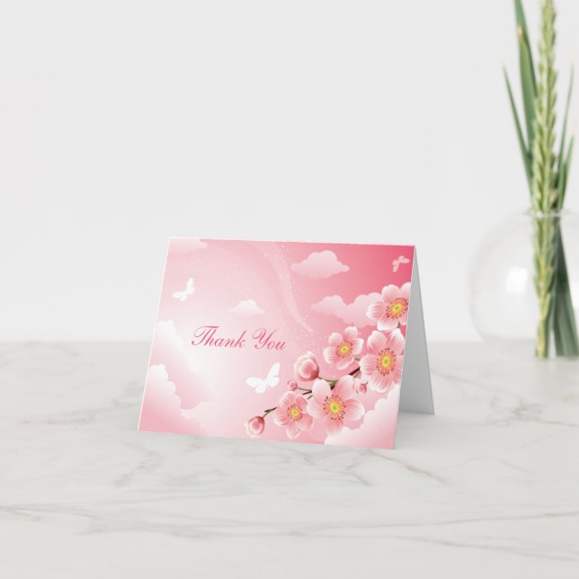 Cartão de Agradecimento Flor de Cerejeira Rosa Bor (Frente)