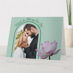 Cartão De Agradecimento Flor de Lotus Rosa e Casamento Verde