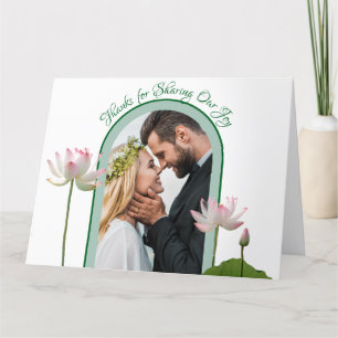 Cartão De Agradecimento Flor de Lotus Rosa e Casamento Verde