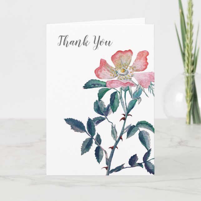 Cartão De Agradecimento Flor de Rosa selvagem com pintura de aquarela (Frente)
